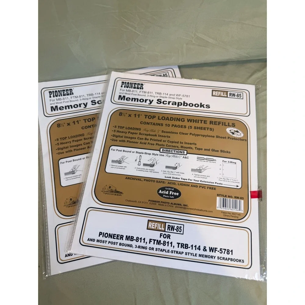 Pioneer 8.5x11 Scrapbook Refill Pages RW-85 White Top Loading 2 Pack 20 Pages
